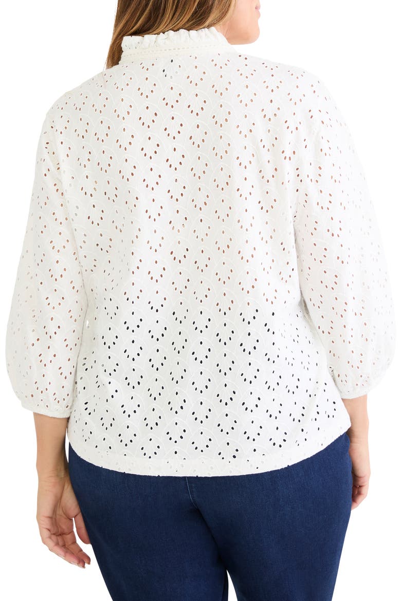 Ruffle Neck Eyelet Top, Alternate, color, PAPER WHITE