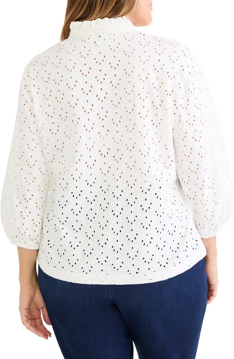 NIC+ZOE Ruffle Neck Eyelet Top, Alternate, color, Paper White