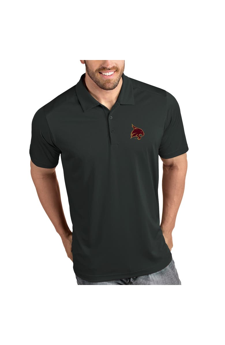 ANTIGUA Texas State Bobcats Antigua Tribute Polo - Charcoal, Alternate, color, Charcoal