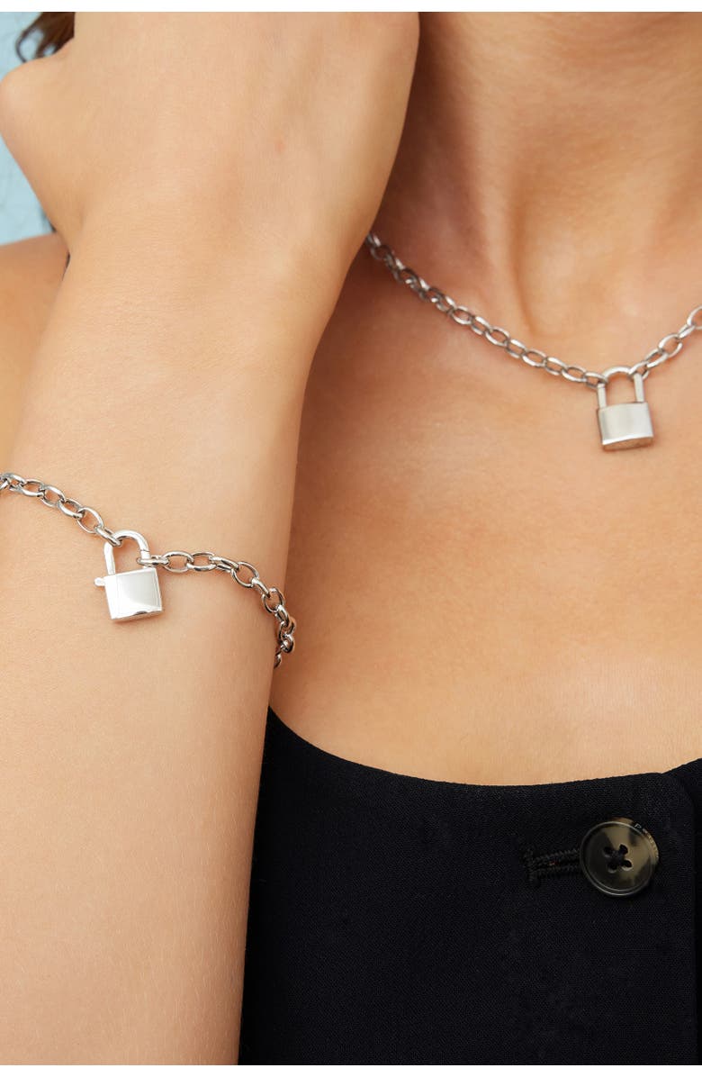 Oradina Sterling Silver Lock it Up Connector Clasp Bracelet, Alternate, color, Silver