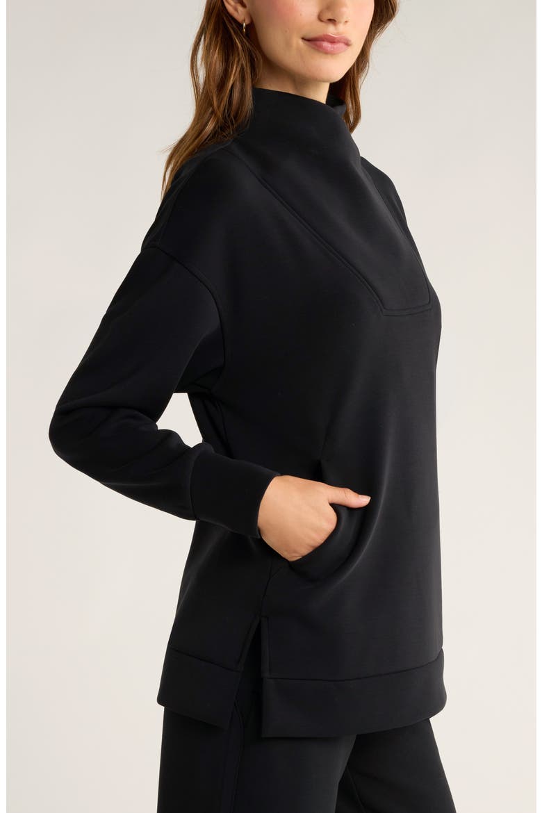 Cozy Scuba Knit Mock Neck Tunic, Alternate, color, BLACK