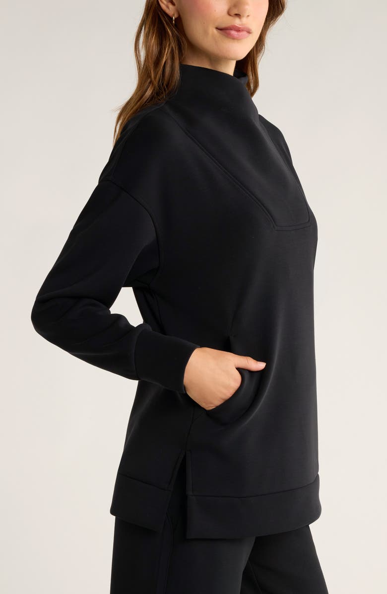 Zella Cozy Scuba Knit Mock Neck Tunic, Alternate, color, Black