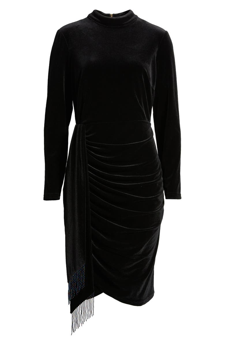Tahari ASL Bead Detail Long Sleeve Stretch Velvet Cocktail Dress, Alternate, color,