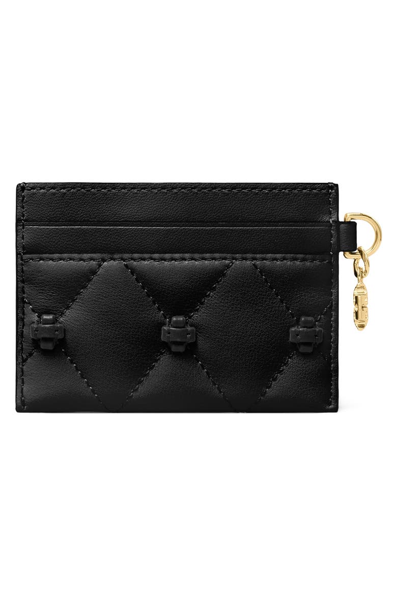 Bunny Knot Leather Card Case, Alternate, color, BLACK
