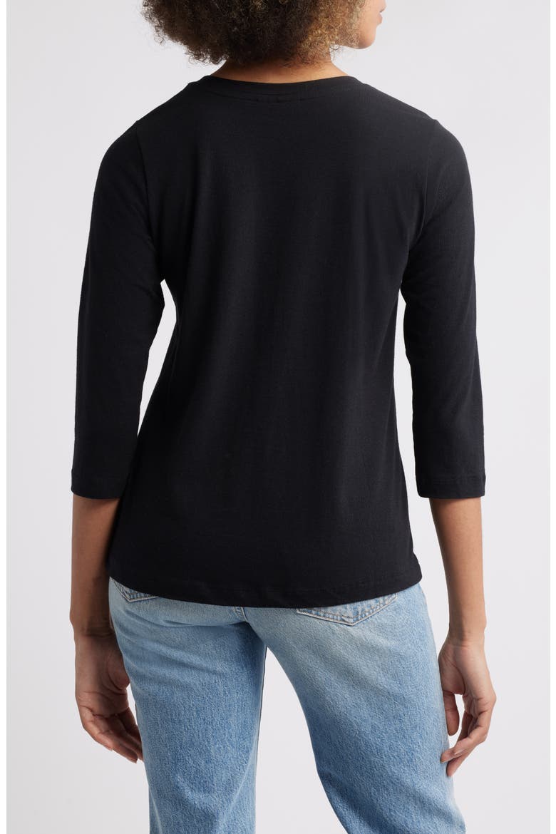 Three-Quarter Sleeve V-Neck T-Shirt, Alternate, color, BLACK
