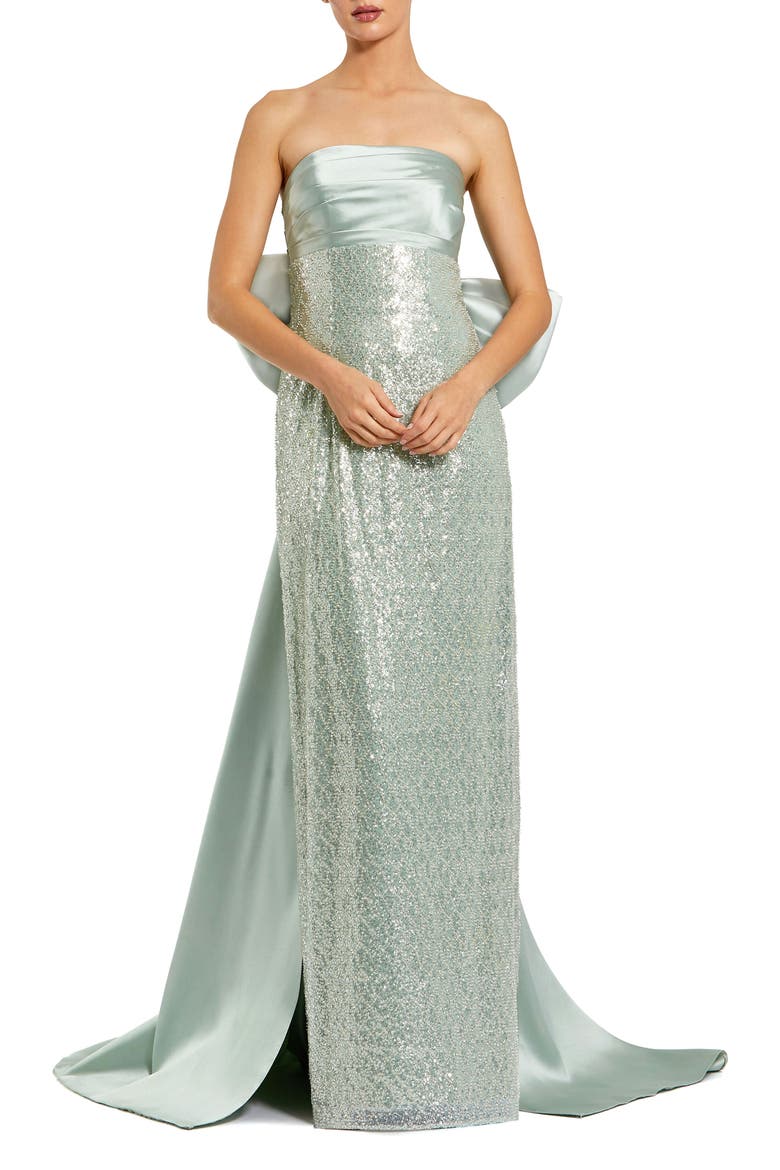 Strapless Embellished Gown With Back Bow Detail, Main, color, Sage