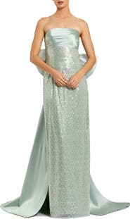 Mac Duggal Strapless Embellished Gown With Back Bow Detail
