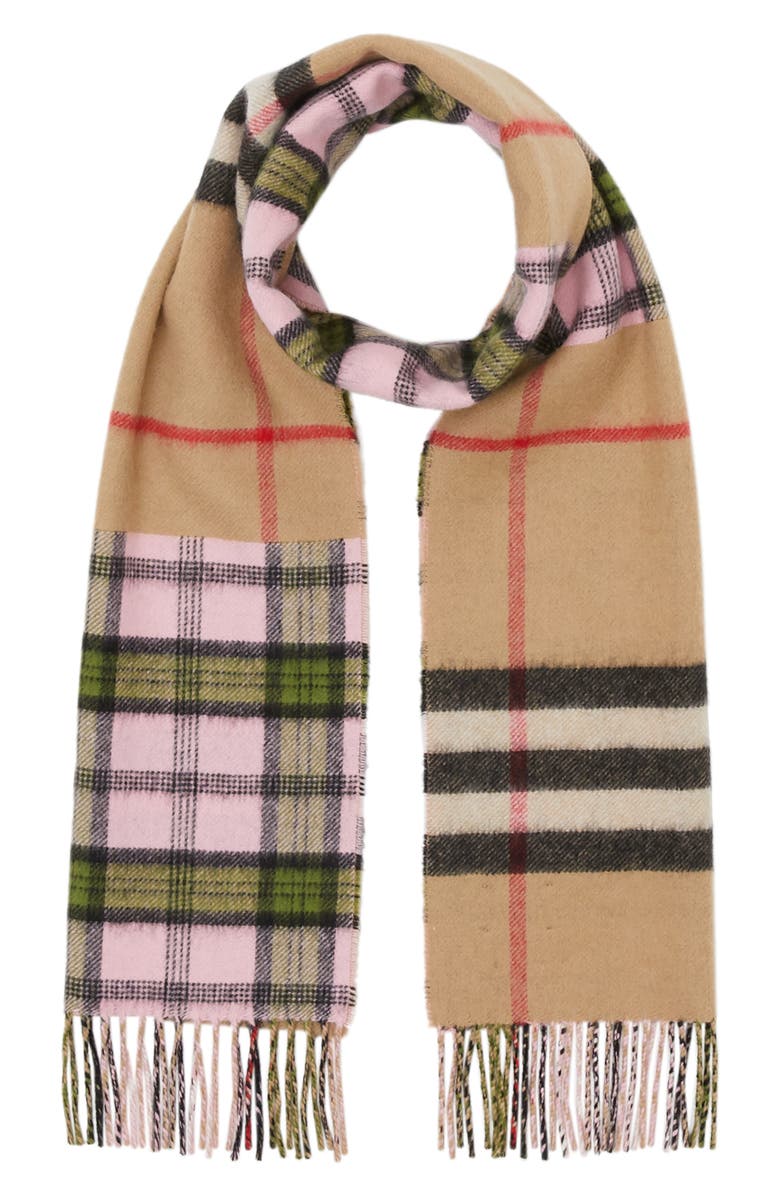 Burberry Found Check & Giant Check Cashmere & Merino Wool Scarf, Alternate, color,