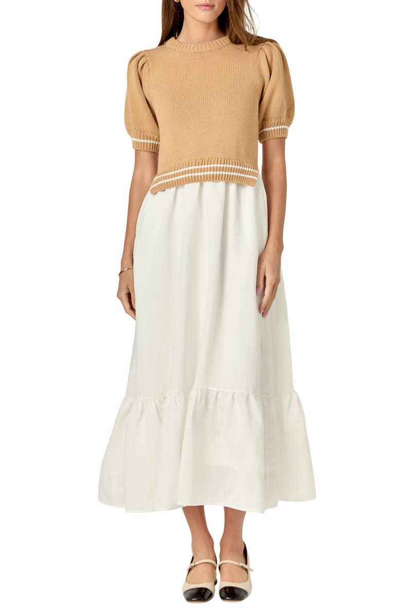 English Factory Mixed Media Midi Dress, Main, color,