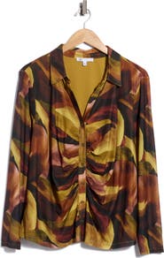 DR2 by Daniel Rainn Ruched Front Mesh Top