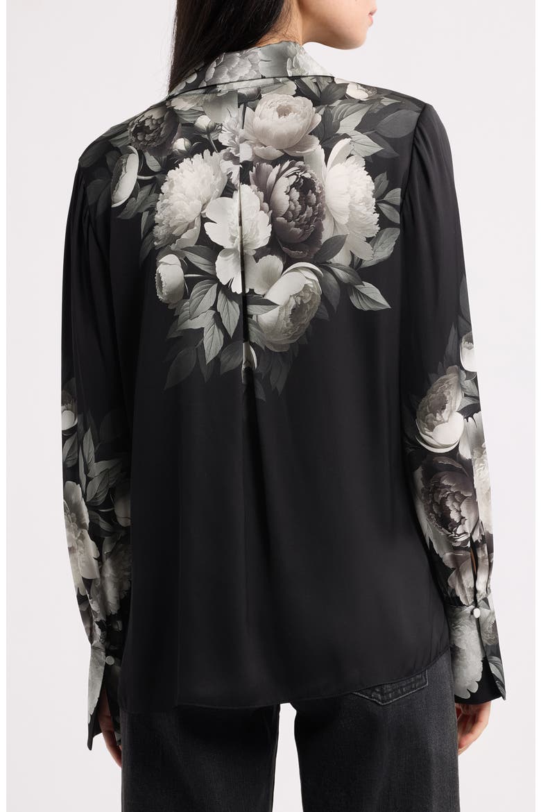 Kit Placed Floral Stretch Silk Georgette Button-Up Shirt, Alternate, color, BLACK MULTI