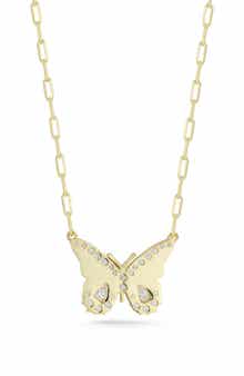 Sterling Silver & CZ Butterfly Pendant Necklace