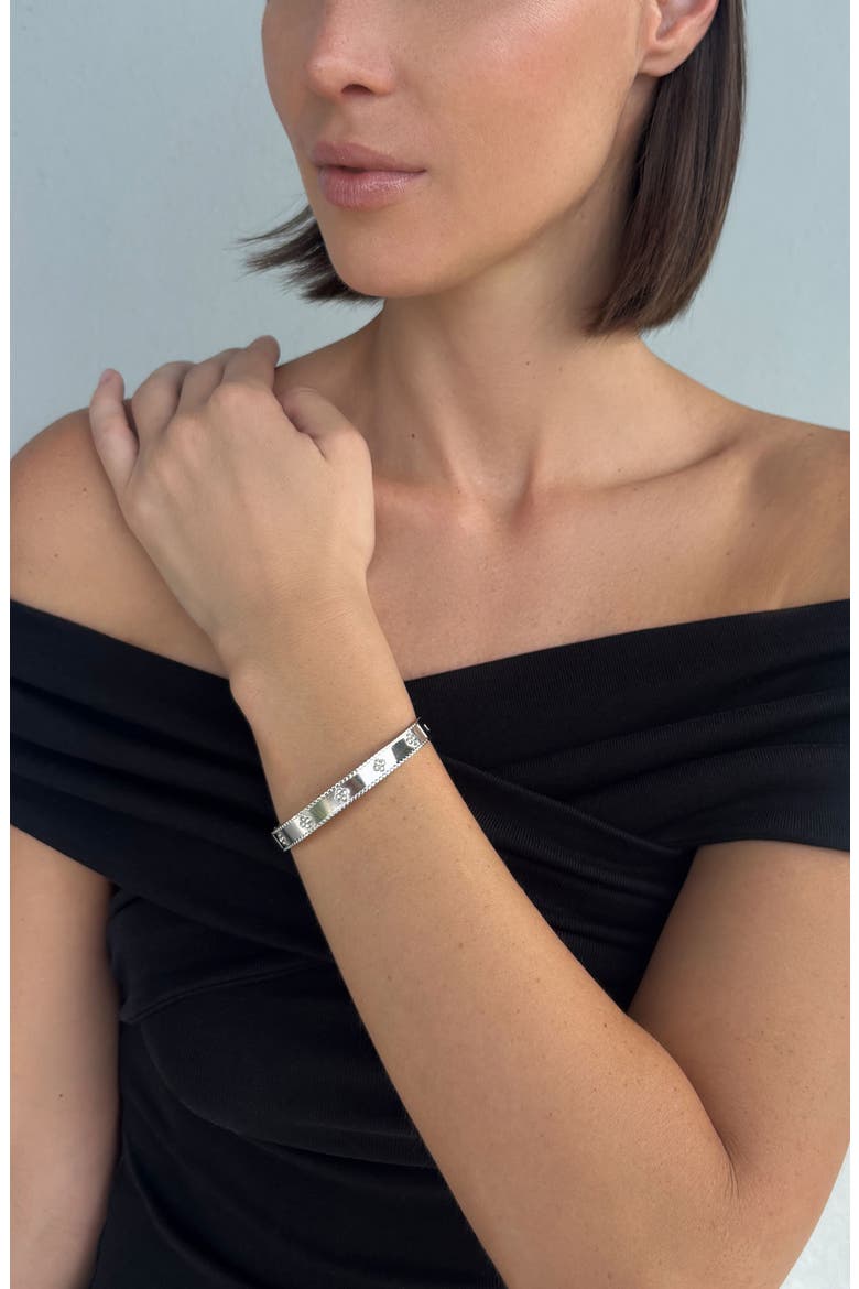 Engraved Clover Cuff Bracelet, Alternate, color, SILVER