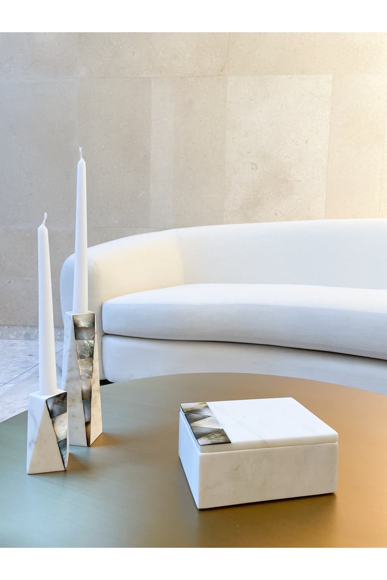 Marble Grey Pearl Candle Holders, Alternate, color, White