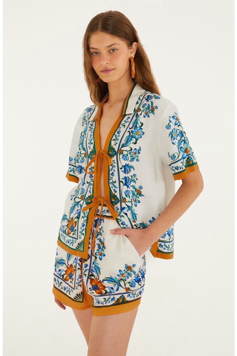 Flora Tile Print Linen Blend Shorts, Alternate, color, FLORA TILE OFF-WHITE