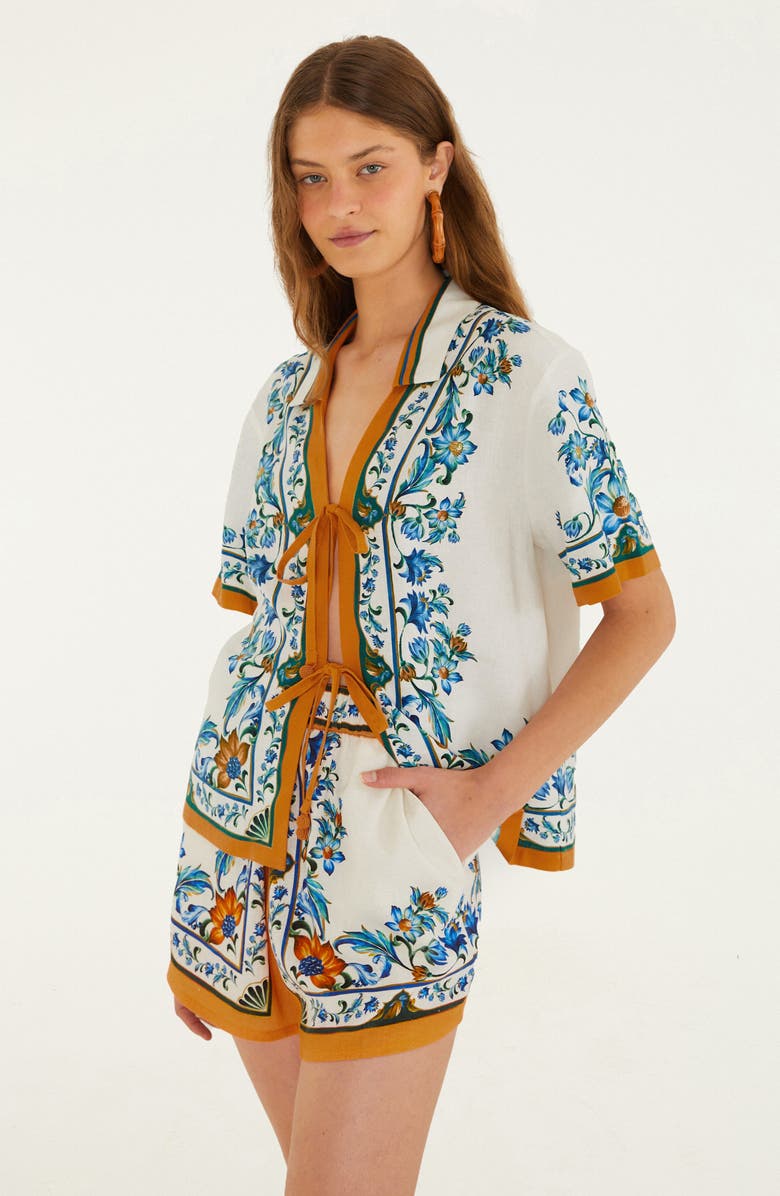 FARM Rio Flora Tile Print Linen Blend Shorts, Alternate, color, Flora Tile Off-White