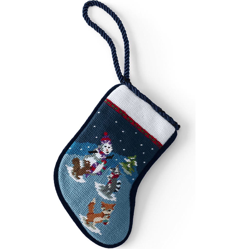 Lands' End Mini Needlepoint Christmas Stocking In Blue