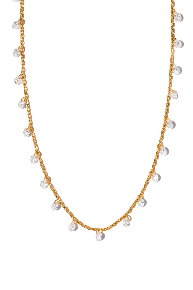 Dew You Cubic Zirconia Drop Necklace, Main, color, GOLD