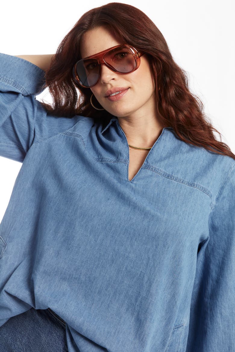 Cotton Denim Blouse, Alternate, color, LIGHT WASH