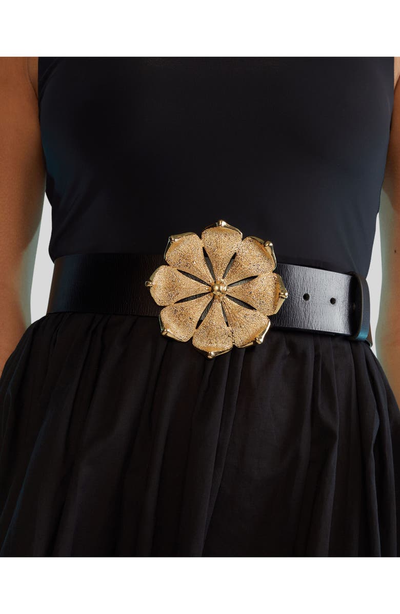 Cynthia Rowley Gold Flower Buckle Belt, Main, color, 