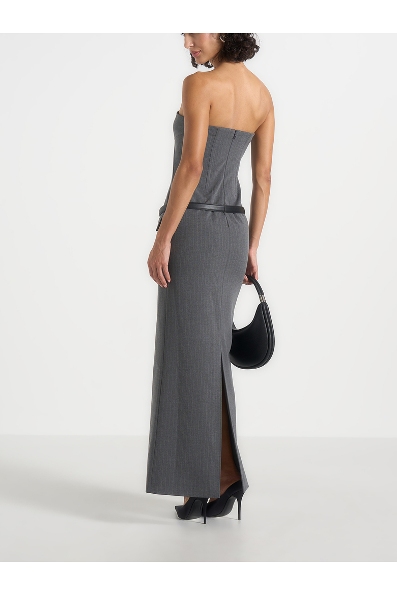 Tabitha Tailored Pinstripe Bandeau Belted Maxi Dress, Alternate, color, Grey