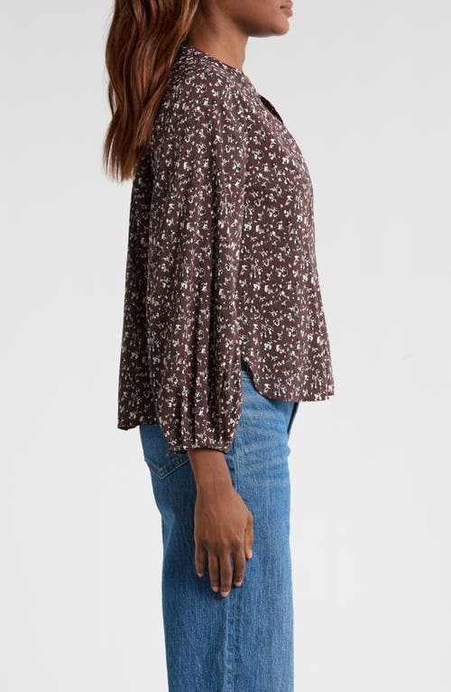 Madewell V-neck Long Sleeve Cotton Blend Top In Dark Carob