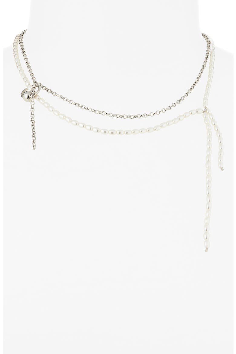Alba Layered Chain & Faux Pearl Necklace, Alternate, color, PALLADIUM
