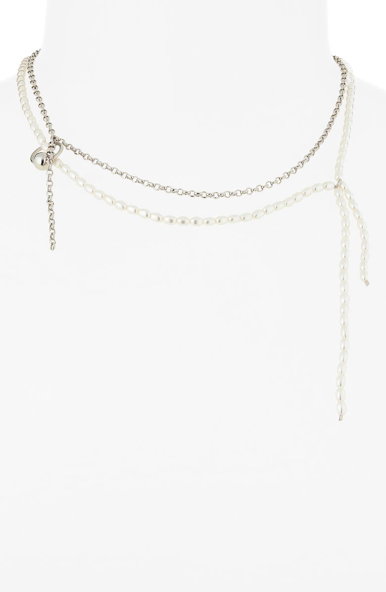 Justine Clenquet Alba Layered Chain & Faux Pearl Necklace, Alternate, color, Palladium