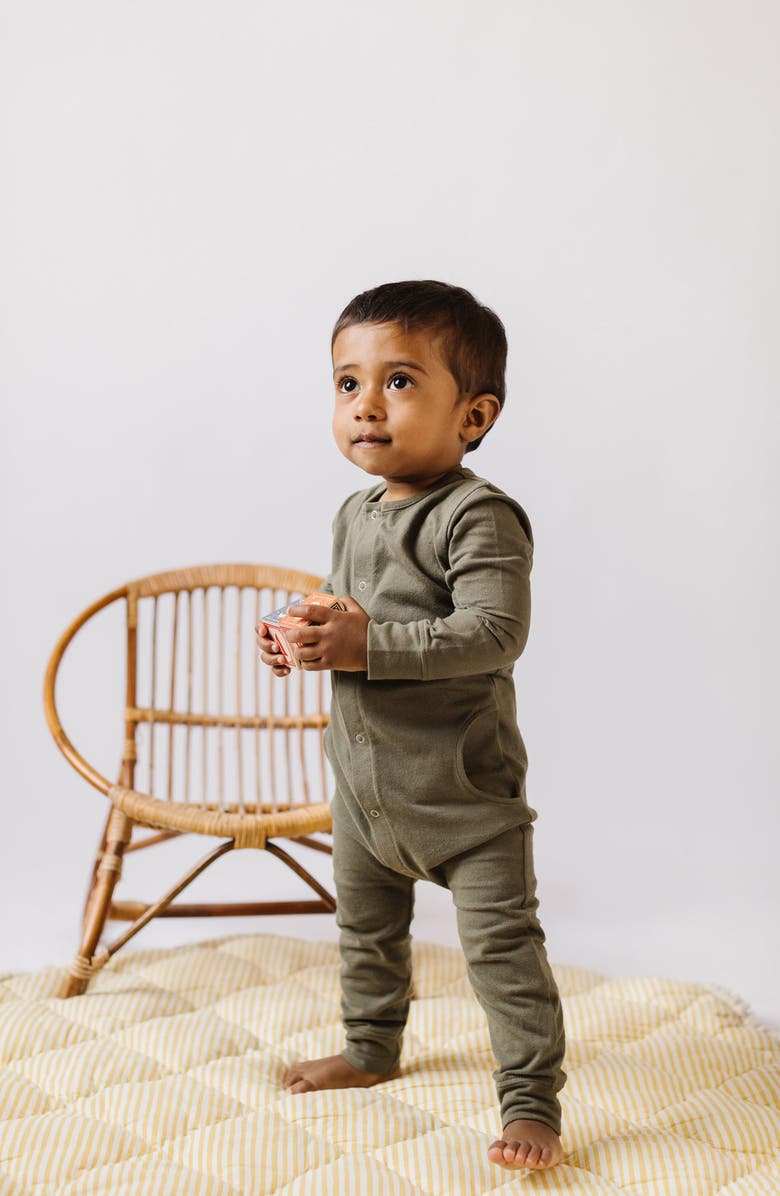 Pehr Essentials Long Sleeve Organic Cotton Romper, Alternate, color, Olive
