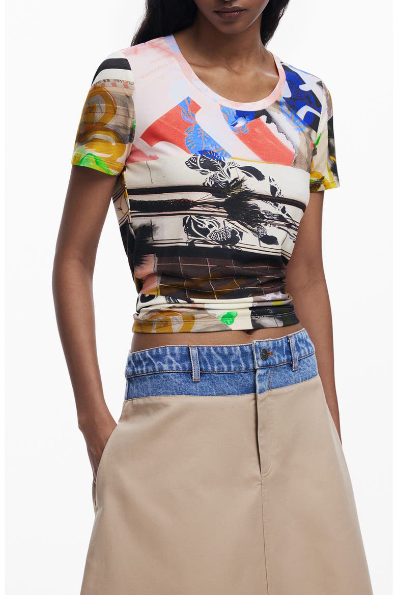 Abstract Print Cotton Blend T-Shirt, Main, color, WHITE MULTI