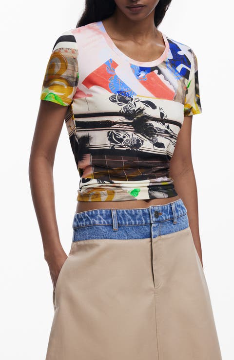 Abstract Print Cotton Blend T-Shirt