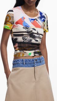 Desigual Abstract Print Cotton Blend T-Shirt