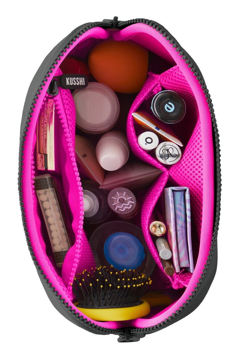 Neoprene Makeup Bag, Alternate, color, BLACK/ PINK