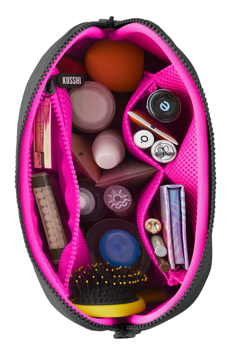 KUSSHI Neoprene Makeup Bag, Alternate, color, Black/ Pink