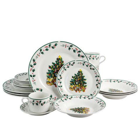 20 Piece Ceramic Christmas Tree Trimming Dinnerware Set