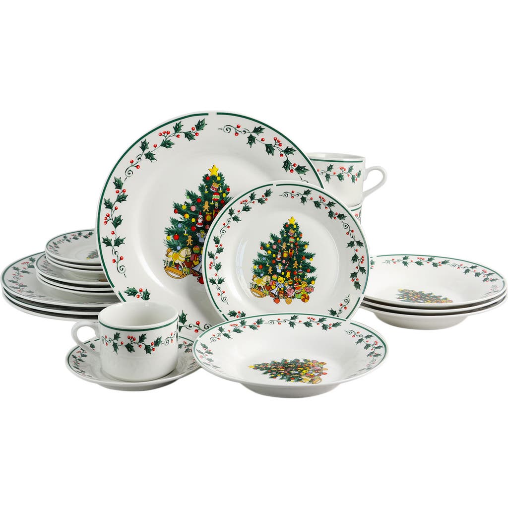 Gibson Home 20 Piece Ceramic Christmas Tree Trimming Dinnerware Set In White