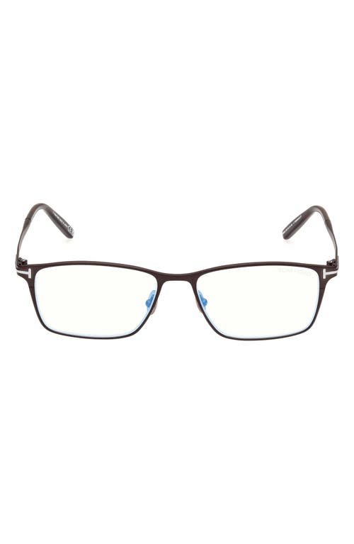 Tom Ford 54mm Rectangular Blue Light Blocking Glasses In Gunmetal Havana/t Logo