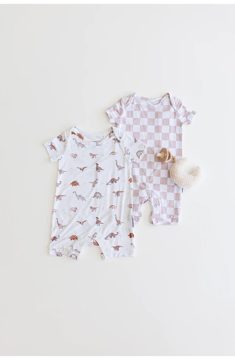 Charlie Lou Baby<sup>®</sup> Checkered Snap Shortie Romper, Alternate, color, Beige & White