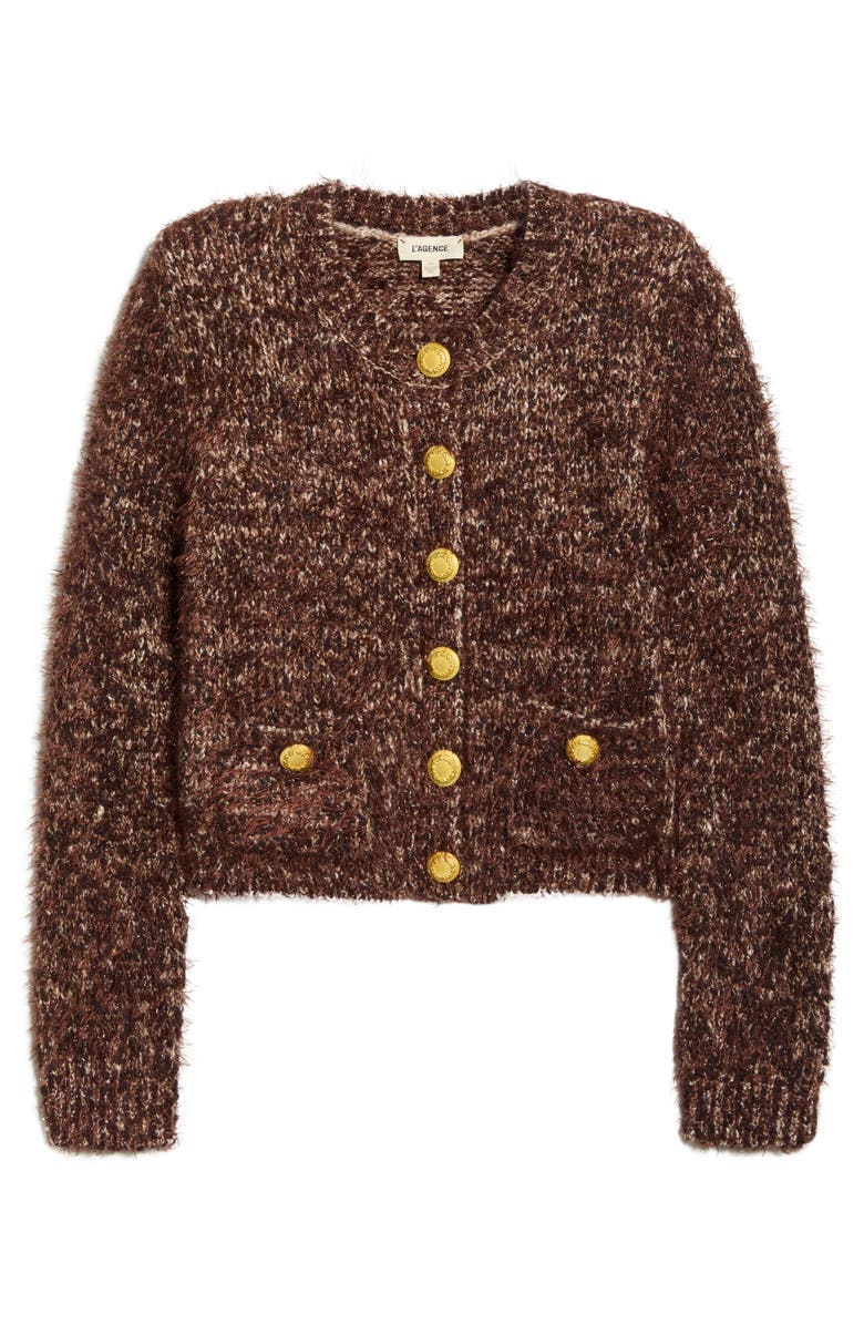 L'AGENCE Una Crop Eyelash Tweed Cardigan, Alternate, color, Chocolate Multi