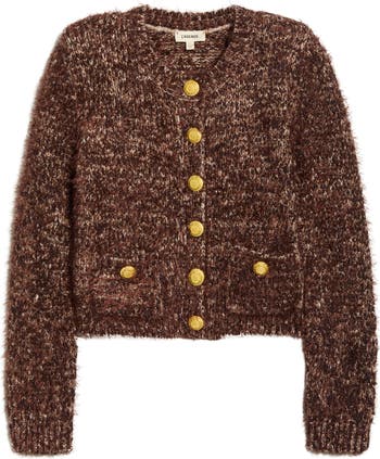 L'AGENCE Una Crop Eyelash Tweed Cardigan Nordstrom