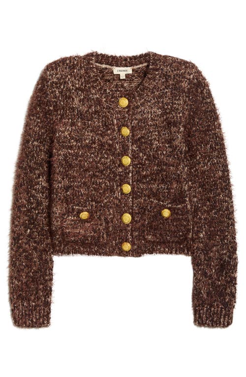 L'agence Una Crop Eyelash Tweed Cardigan In Brown