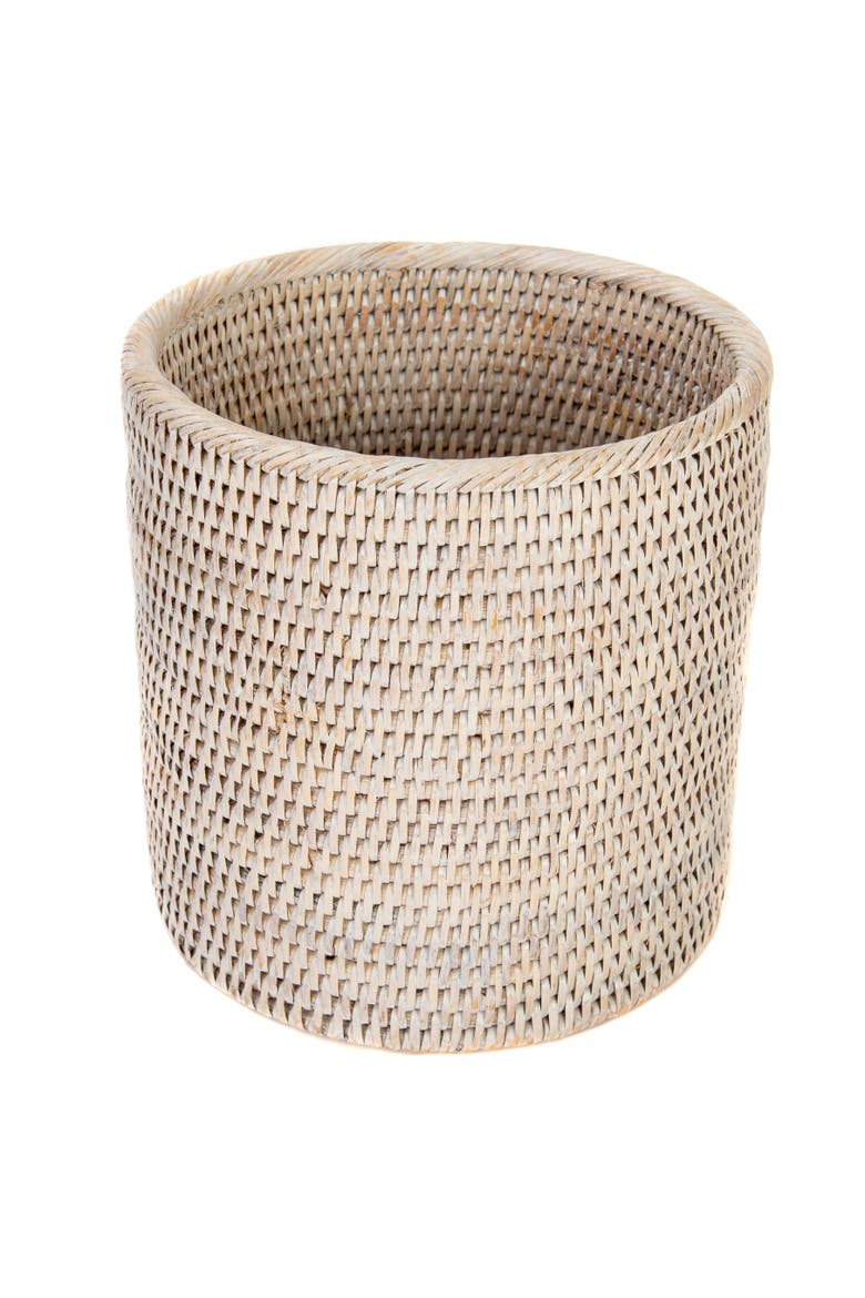 Artifacts Rattan Petit Round Waste Basket, Main, color, White Wash