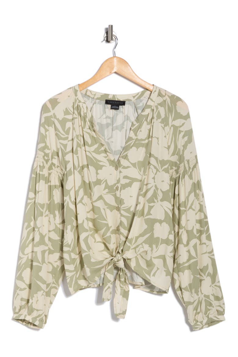 Tie Front Button-Up Shirt, Alternate, color, BUTTERCUP GREEN