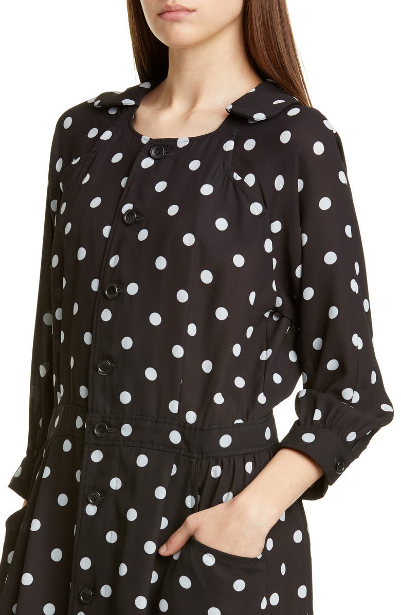 Comme des Garçons Polka Dot Georgette Button Front Dress, Alternate, color, Black