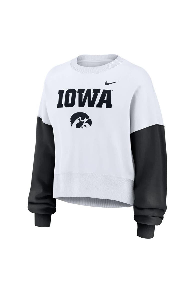 Women's Nike White Iowa Hawkeyes Color-Block Oversized Cropped Pullover Sweatshirt, Alternate, color, White