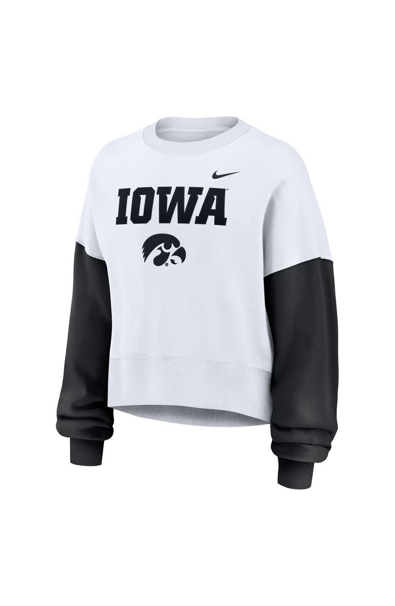 Nike Women's Nike White Iowa Hawkeyes Color-Block Oversized Cropped Pullover Sweatshirt, Alternate, color, White