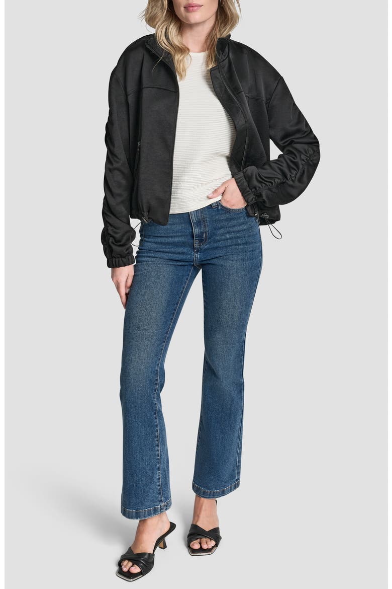 Ruched Sleeve Bomber Jacket, Alternate, color, BLACK