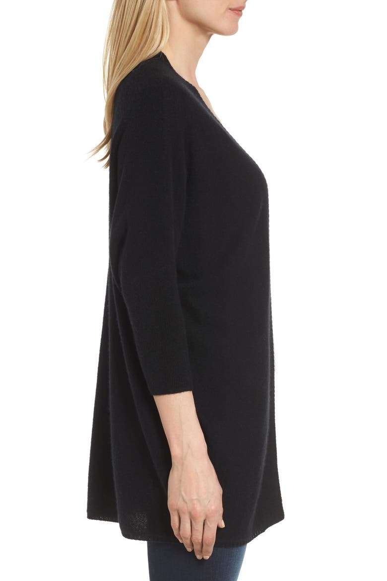 Three-Quarter Sleeve Cashmere Cardigan, Alternate, color, BLACK