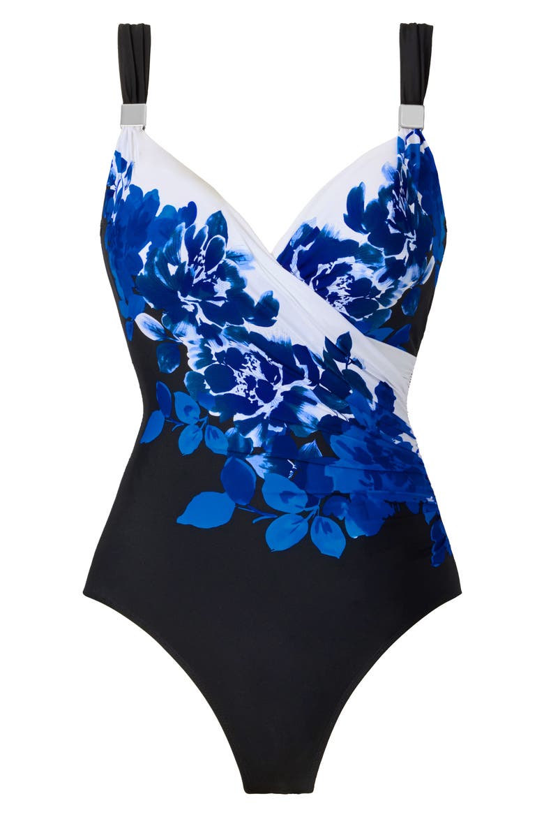 Ombra Fiore Siren One-Piece Swimsuit, Alternate, color, BLACK/ BLUE MULTI