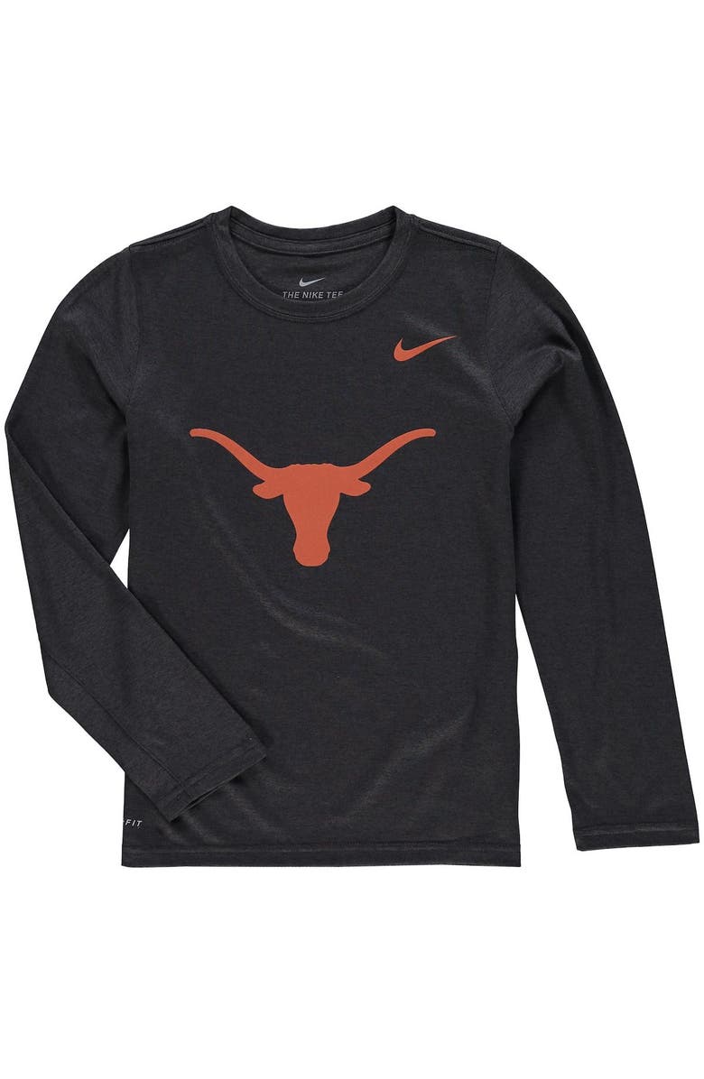 Nike Youth Nike Heathered Gray Texas Longhorns Legend Logo Long Sleeve Performance T-Shirt, Main, color, Anthracite